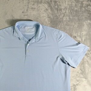 Johnnie O Polyester Striped Polo Shirt Blue White Short Sleeve Mens XXL